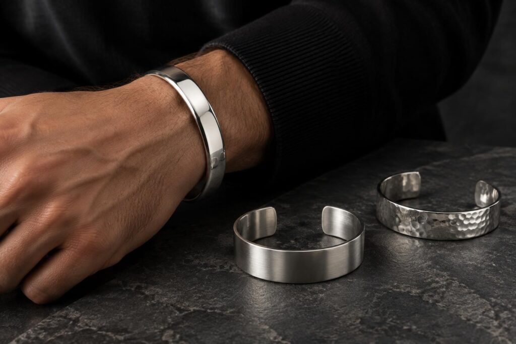 découvrez notre sélection de bracelets joncs en argent massif pour homme : des modèles élégants et intemporels pour affirmer votre style au quotidien.