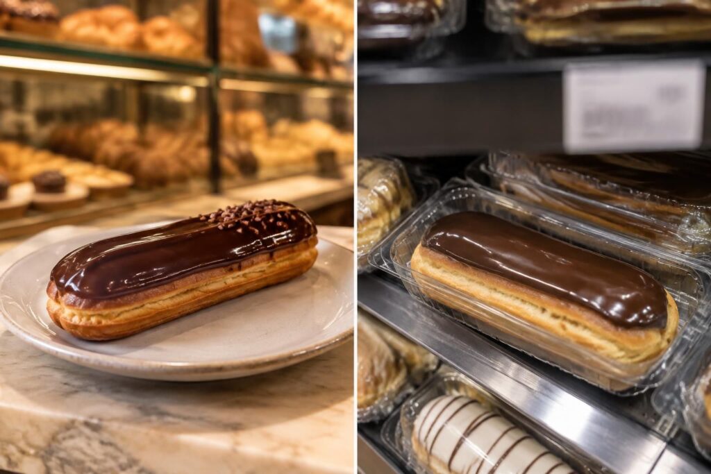 découvrez les calories d’un éclair au chocolat et comparez les différences entre les recettes de boulangerie et celles des grandes surfaces.